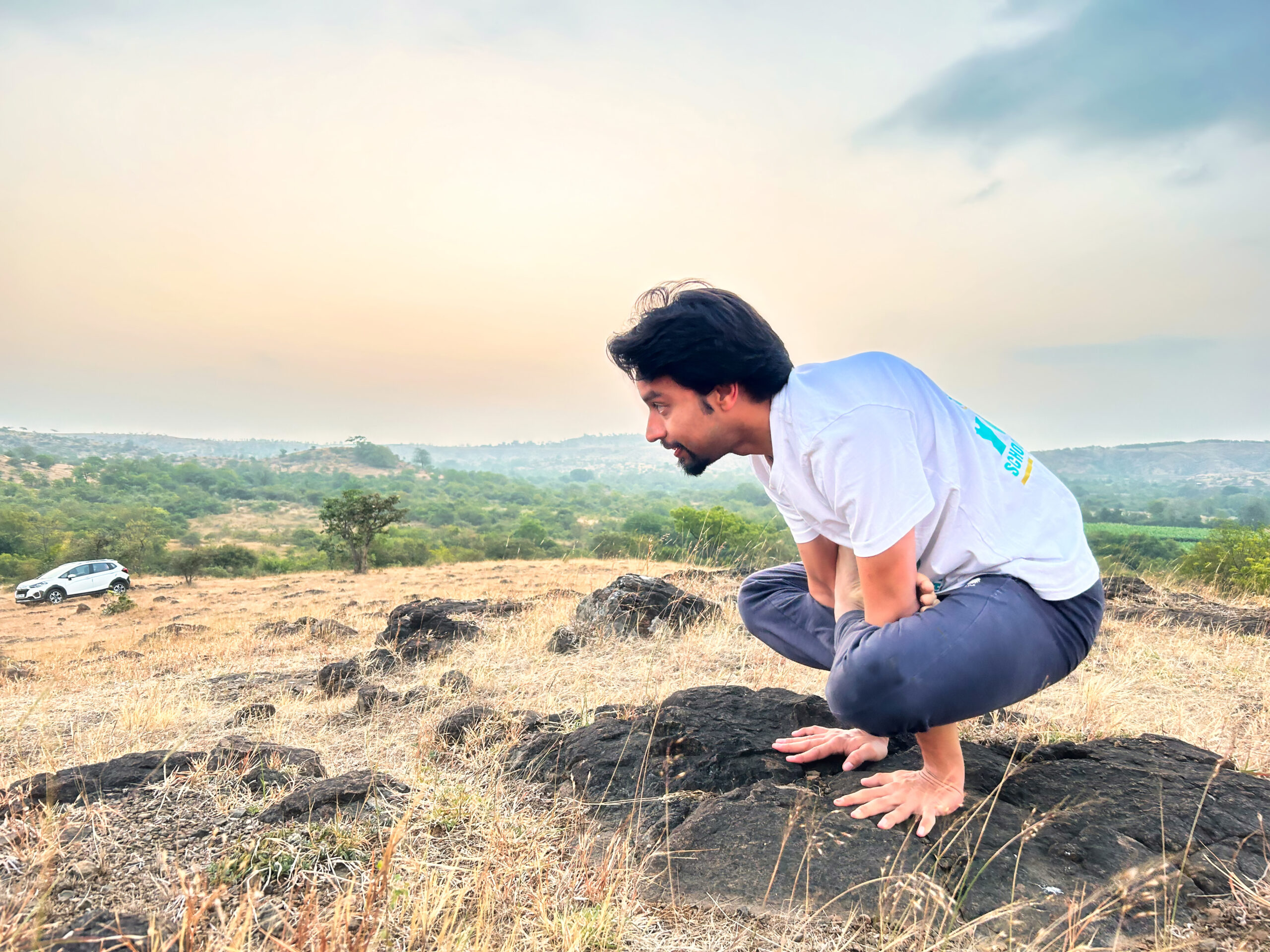 Outdoor asana practice by Yoga School of Bharat