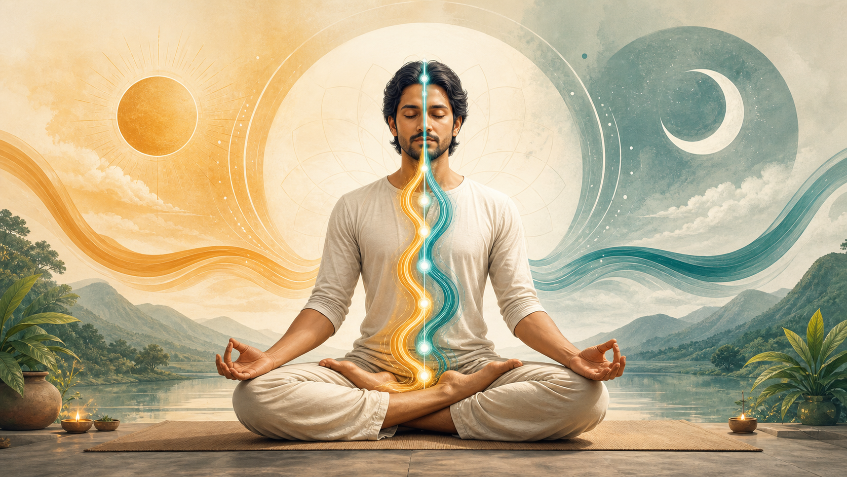 Hatha yoga pranayama balance illustration