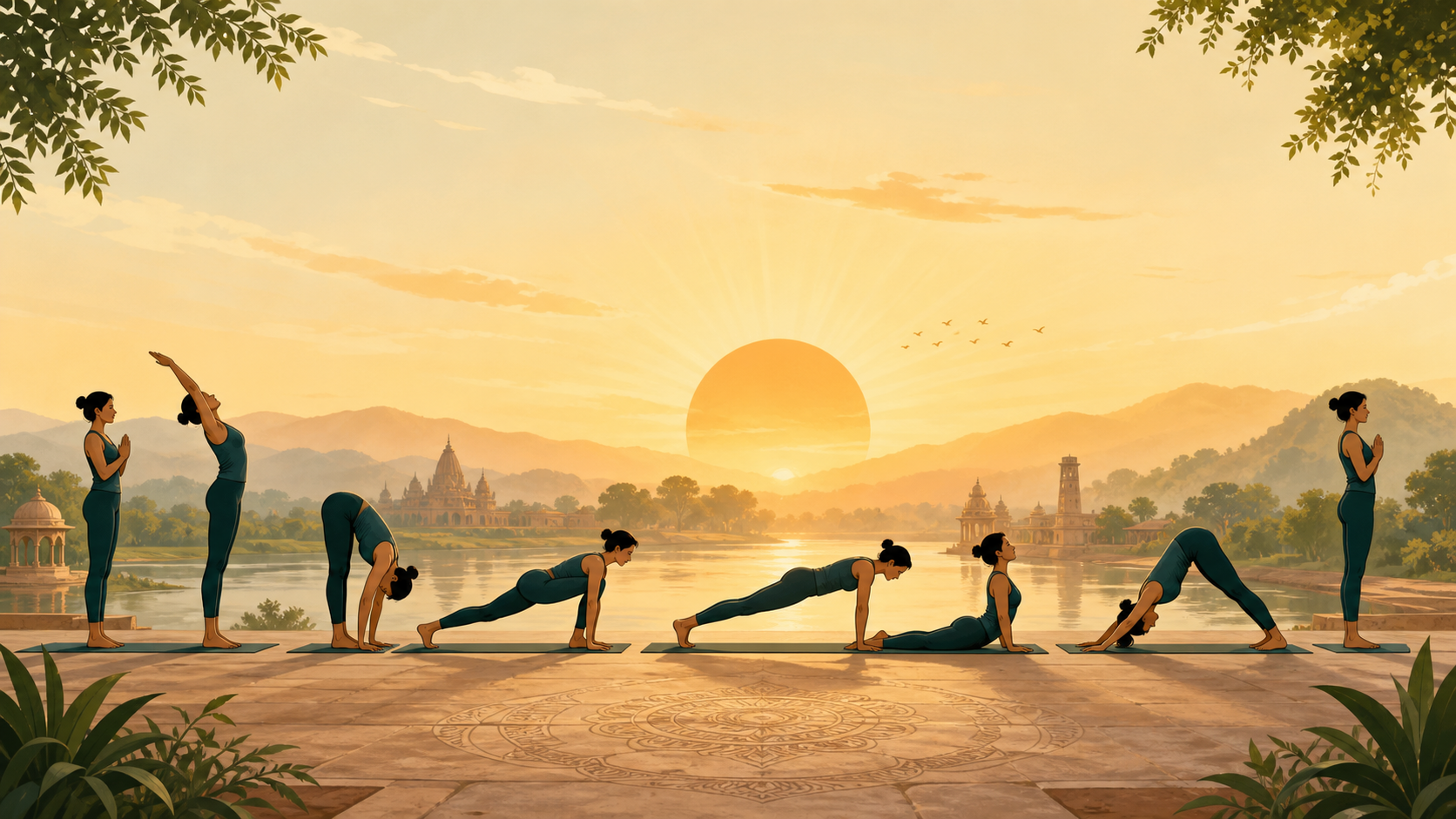 Surya Namaskaar yoga sequence illustration